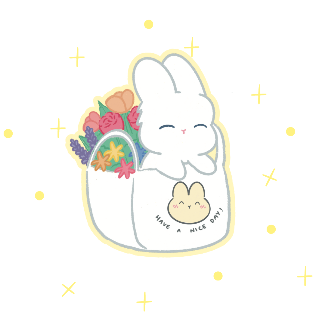 Vinyl Sticker - bunny in flower bag