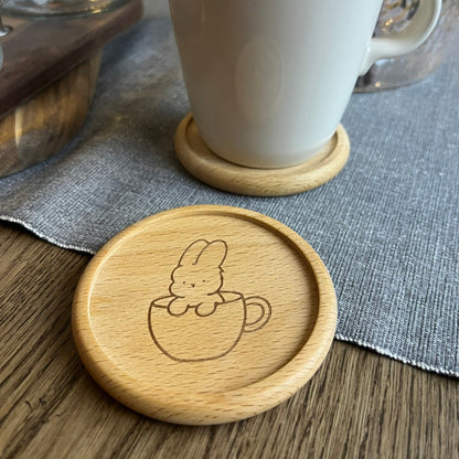 Wooden Coaster - Teacup bunni